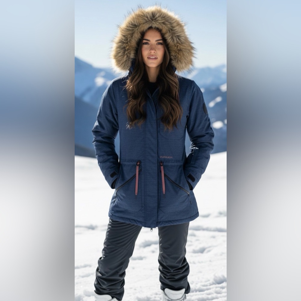 NWT!! Armada Lynx Insulated Waterproof Ski Jacket Navy Parka W Faux Fur Size XS